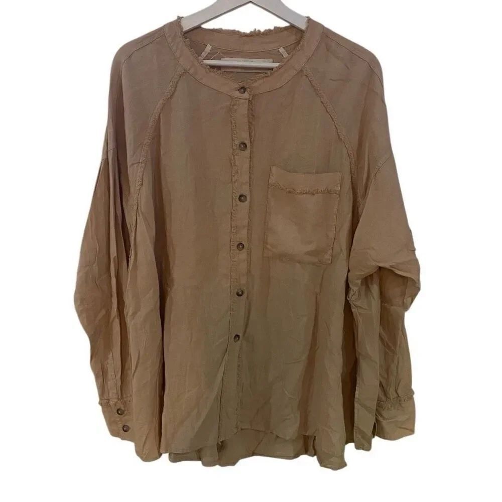 We The Free Small Oversized raw hem Linen blend long sleeve